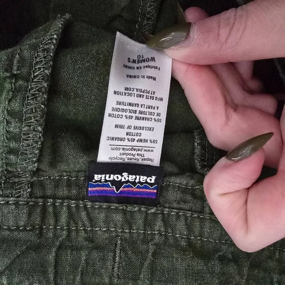 Patagonia Island Hemp Organic Cotton Blend Wide Leg Dark Green 10 Coastal Resort - Picture 5 of 5